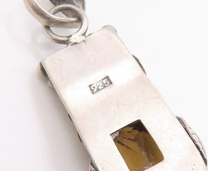 925 Sterling Silver Vintage Pendant Smoky Quartz Floral Leaf & Berries  PT25440