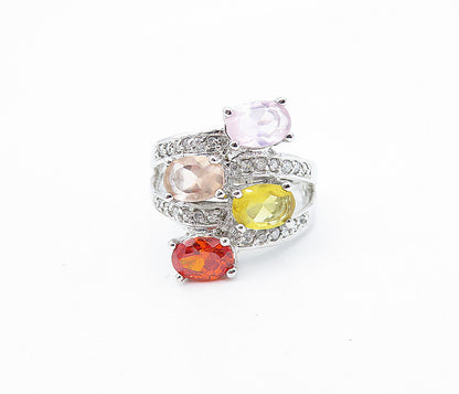 925 Sterling Silver Multi Color Topaz Bypass Design Band Ring Sz 7 RG6065