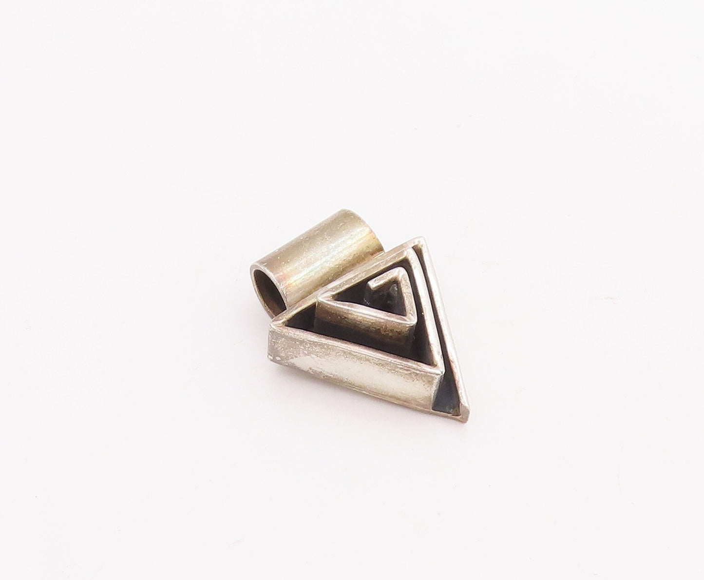 925 Sterling Silver Vintage Pendant MEXICO Designer Triangular Spiral  PT23355