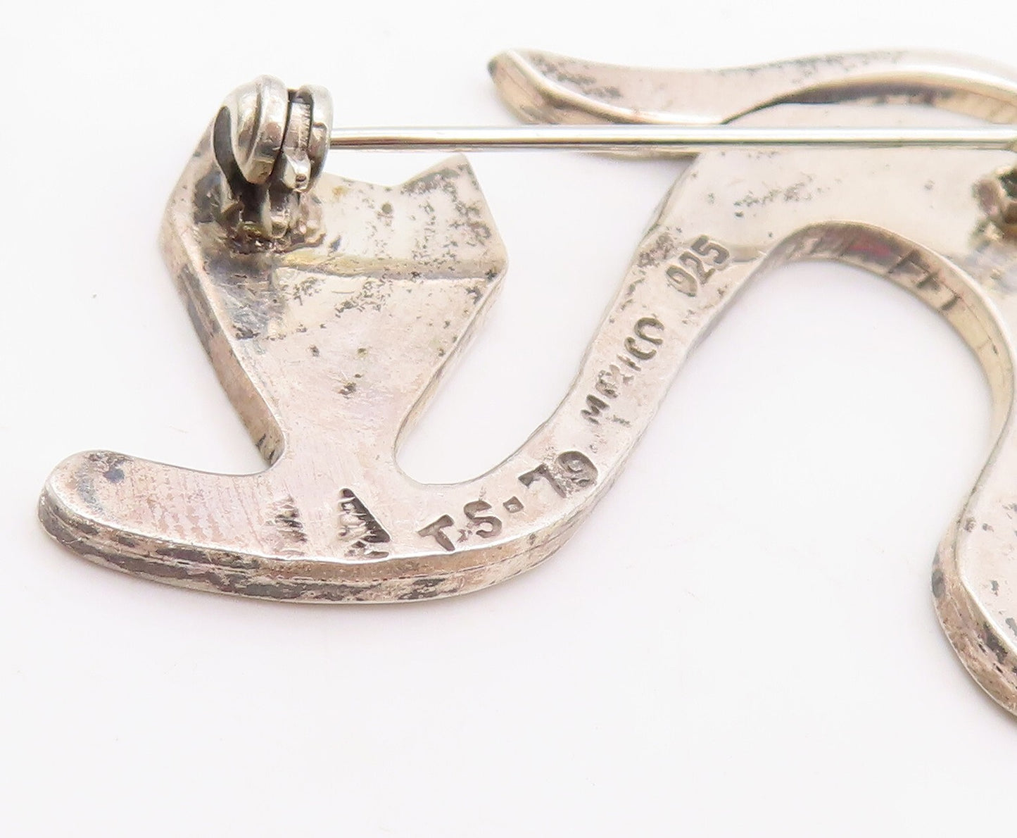 925 Sterling Silver Vintage Brooch Pin MEXICO Solid Enameled Cutout Cat  BP11260