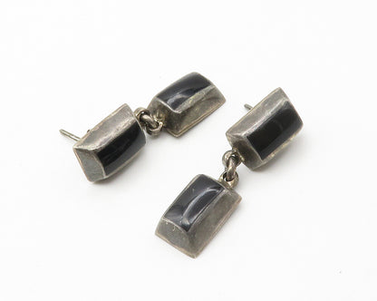 MEXICO 925 Sterling Silver  Vintage Inlaid Black Onyx Drop Earrings  EG7423