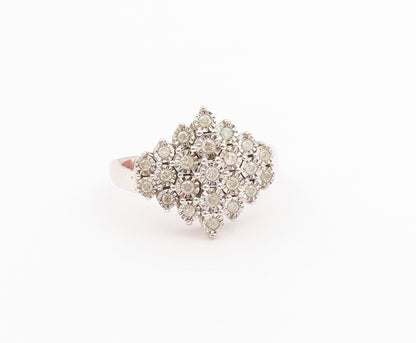 925 Sterling Silver Vintage Ring Elegant White Topaz Cluster Band Sz 11 RG36496