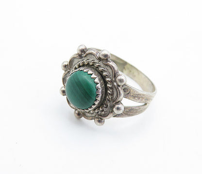 NAVAJO 925 Sterling Silver  Vintage Malachite Cocktail Ring Sz 4.5  RG6652