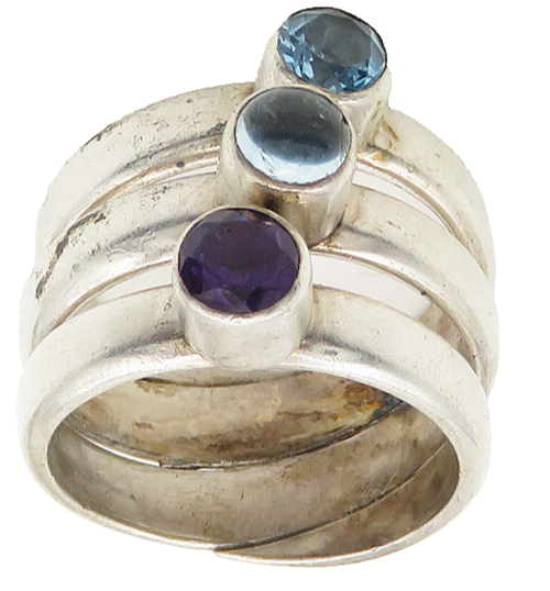 SAJEN 925 Silver  Vintage Smoky & Blue Topaz Split Band Ring Sz 7  RG19789