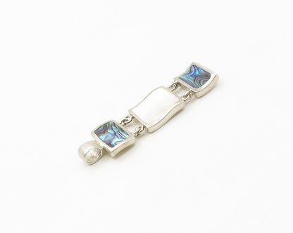 925 Sterling Silver  Vintage Mother Of Pearl & Abalone Shell Pendant  PT13570