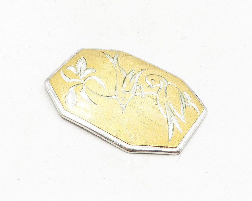 GORHAM 925 Sterling Silver  Vintage 2 Tone Perched Love Birds Pendant  PT7936