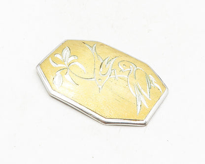 GORHAM 925 Sterling Silver  Vintage 2 Tone Perched Love Birds Pendant  PT7936
