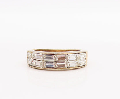 925 Sterling Silver Vintage Ring Rectangle Cut Double CZ Row Inlay Sz 7  RG28625