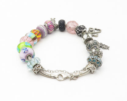 925 Sterling Silver Cubic Zirconia & Multi Stone Beaded Bracelet BT5647