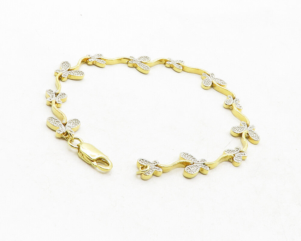 925 Sterling Silver  Genuine Diamonds 2 Tone Butterfly Chain Bracelet  BT4811