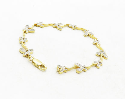 925 Sterling Silver  Genuine Diamonds 2 Tone Butterfly Chain Bracelet  BT4811