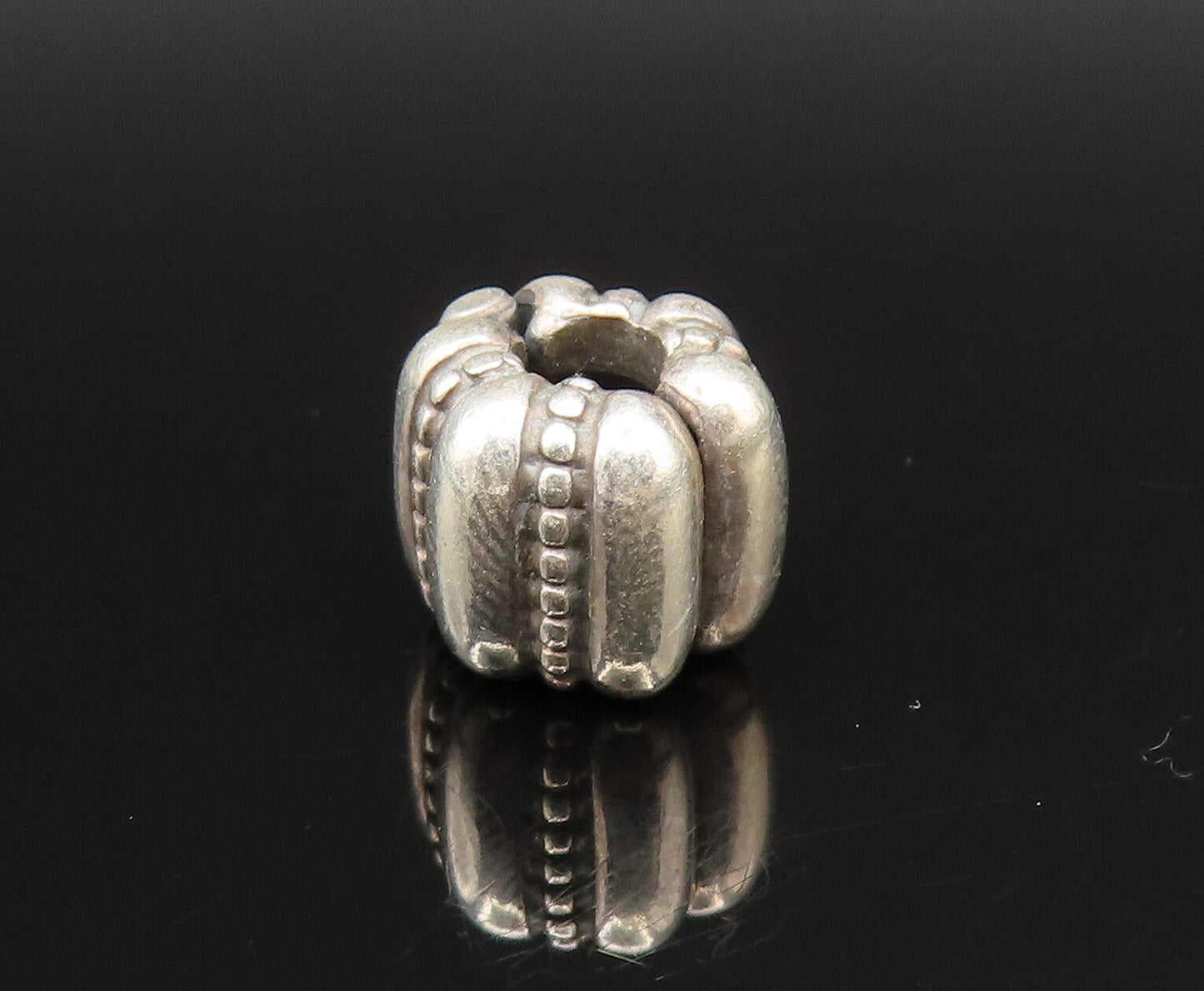 PANDORA 925 Silver  Vintage Beaded Ribbed Clip Charm Pendant (OPENS)  PT21248
