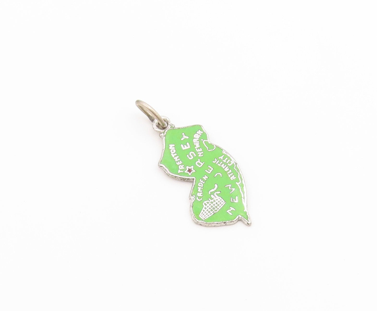 925 Sterling Silver Vintage Pendant Enamel New Jersey State Map Charm  PT26568