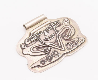 925 Sterling Silver Vintage Pendant Brutalist Carved Joker Man Face  PT22971