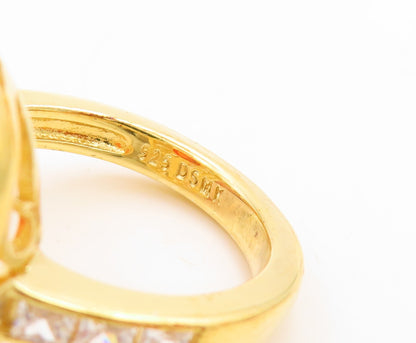 925 Sterling Silver Vintage Ring Gold Plated Orange & White CZ  Sz 7.5  RG30716