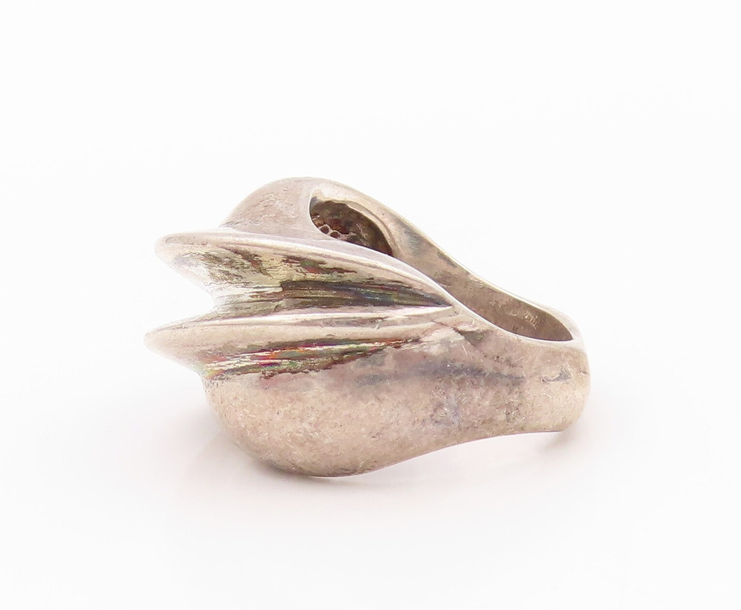 925 Sterling Silver Vintage Ring Dark Tone Heavy Minimalist Carved  SZ 8 RG32199
