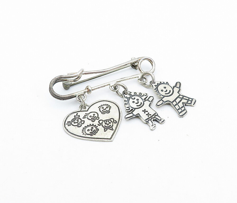 EFS MEXICO 925 Silver  Vintage Shiny Children Heart Charms Brooch Pin  BP1187