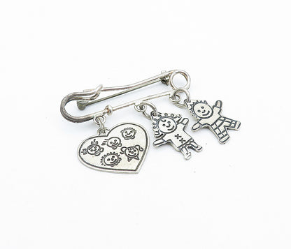 EFS MEXICO 925 Silver  Vintage Shiny Children Heart Charms Brooch Pin  BP1187