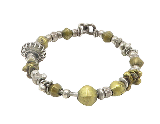 925 Sterling Silver  Vintage Two Tone Beaded Pattern Bangle Bracelet  BT7866