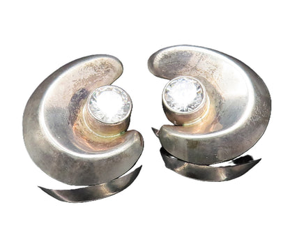 MEXICO 925 Silver  Vintage Cubic Zirconia Spiral Swirl Drop Earrings  EG11697