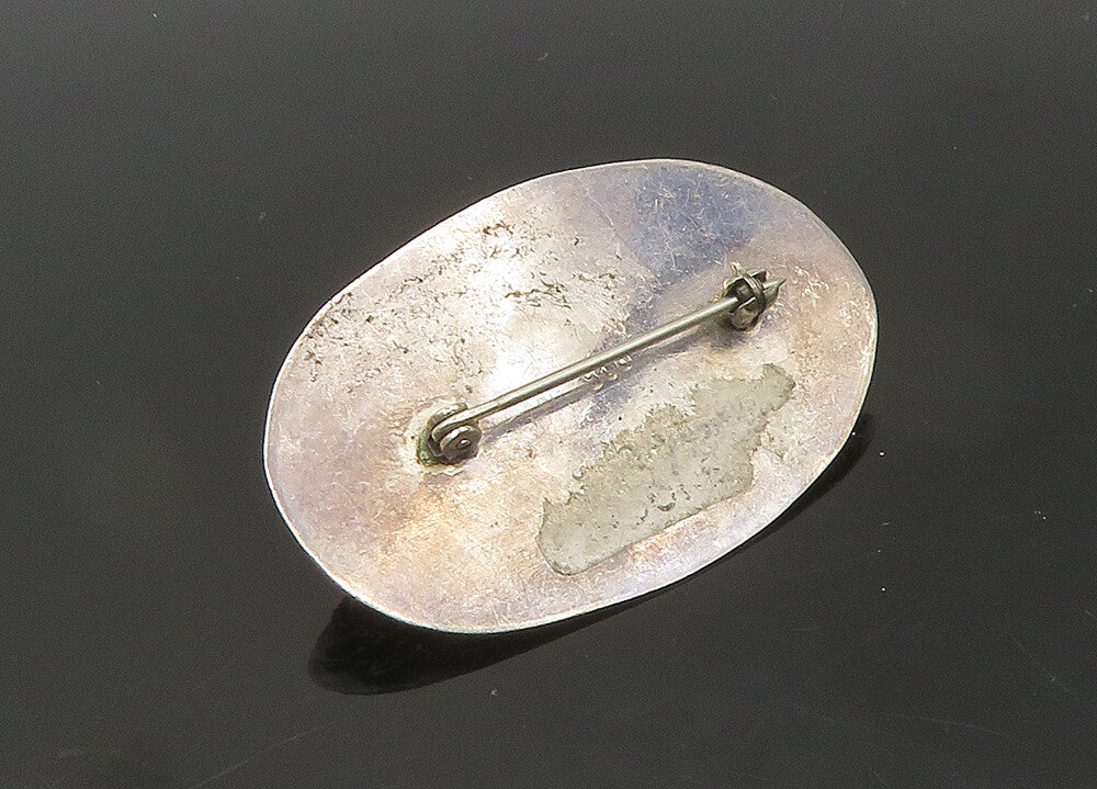925 Silver & 18K GOLD  Vintage Cabochon Cut Amber 2 Tone Brooch Pin  BP8304