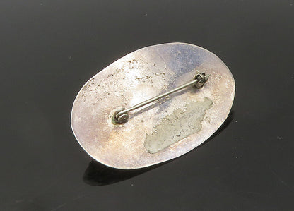 925 Silver & 18K GOLD  Vintage Cabochon Cut Amber 2 Tone Brooch Pin  BP8304