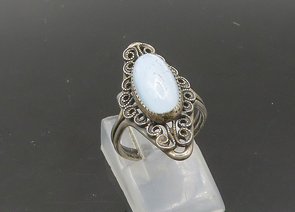 925 Sterling Silver  Vintage Blue Chalcedony Cocktail Ring Sz 5  RG21805