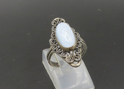 925 Sterling Silver  Vintage Blue Chalcedony Cocktail Ring Sz 5  RG21805