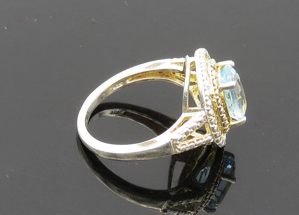 925 Sterling Silver  Vintage Blue Topaz Shiny Round Cocktail Ring Sz 6 RG20653