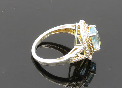 925 Sterling Silver  Vintage Blue Topaz Shiny Round Cocktail Ring Sz 6 RG20653