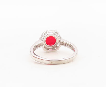 925 Sterling Silver Vintage Ring Round Red Halo White CZ Frame  Sz 7  RG30262