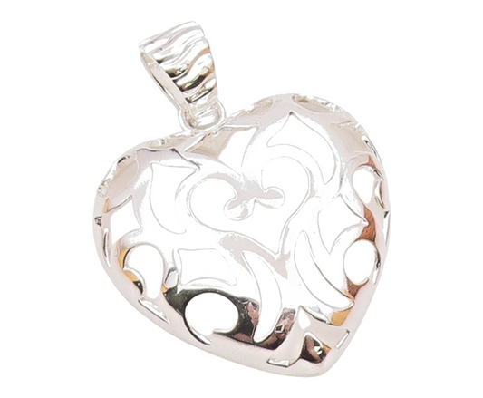 925 Sterling Silver  Vintage Shiny Love Heart Dome Cutout Pendant  PT16240