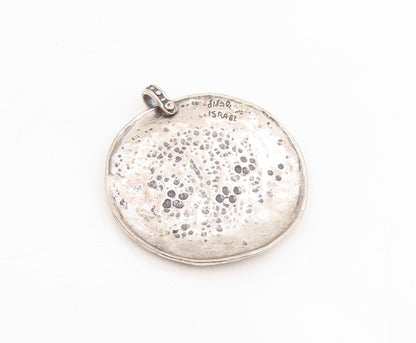 925 Sterling Silver Vintage Pendant SHABLOOL Carved Floral Medallion  PT25731