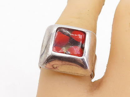 925 Sterling Silver  Vintage Glass Art Square Dome Cocktail Ring Sz 8  RG6132