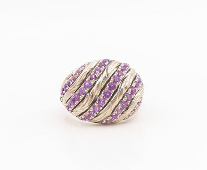 925 Sterling Silver Vintage Ring Modernist Amethyst Wavy Dome Band Sz 7 RG34979