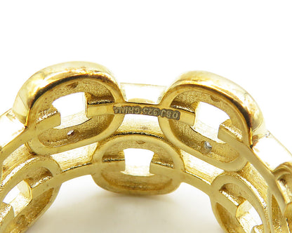 925 Sterling Silver  Genuine Diamonds Gold Plated Band Ring Sz 7  RG18110
