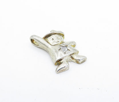 925 Sterling Silver  Vintage Cubic Zirconia Hand Raised Figure Pendant  PT2688