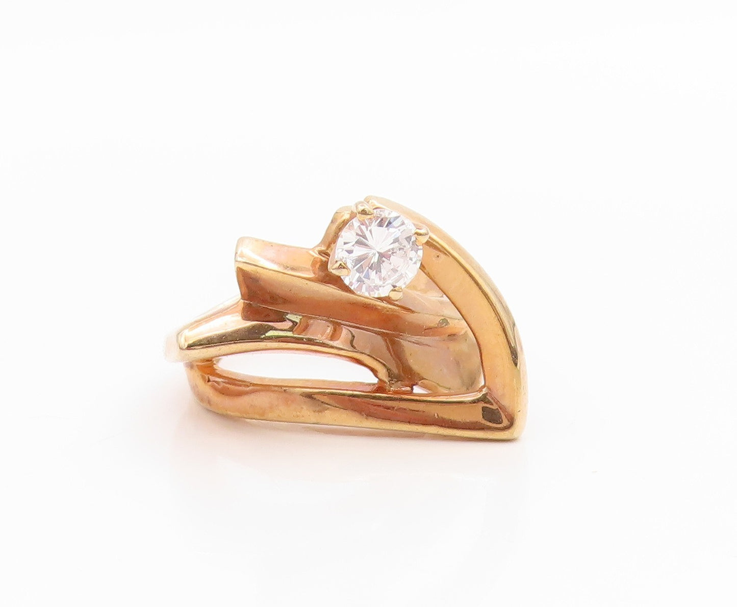 925 Sterling Silver Vintage Ring Gold Plated CZ Modernist Band  Sz 6.5  RG34546