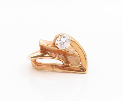 925 Sterling Silver Vintage Ring Gold Plated CZ Modernist Band  Sz 6.5  RG34546
