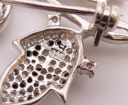 925 Silver  Vintage Cubic Zirconia & Black Spinel Floral Brooch Pin  BP8882