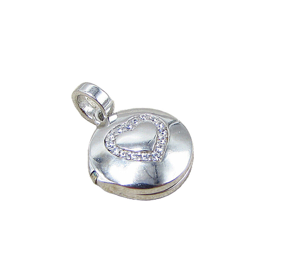 925 Silver Cubic Zirconia Love Heart Picture Locket (Opens) Pendant  PT1460