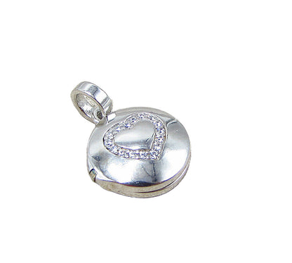 925 Silver Cubic Zirconia Love Heart Picture Locket (Opens) Pendant  PT1460