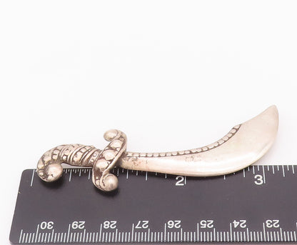 925 Sterling Silver Vintage Brooch Pin Antique Solid Carved Sward  BP10761