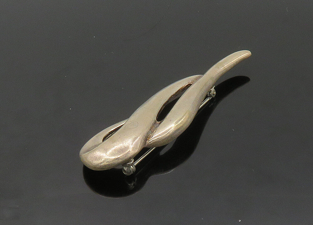 925 Sterling Silver  Vintage Shiny Smooth Swirl Brooch Pin  BP8591
