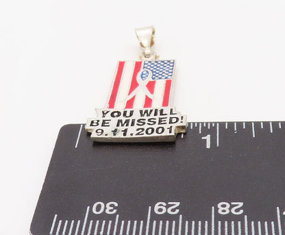 925 Sterling Silver Vintage Pendant Enameled 9 11 2001 Stack Charm PT23528