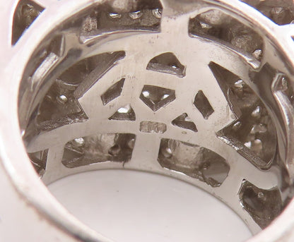 925 Sterling Silver Vintage Ring Round CZ Clustered Buckle Band  Sz 7  RG34328