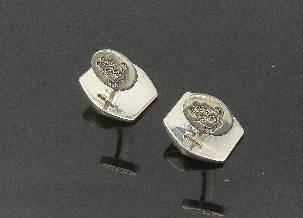 BRITISH 925 Sterling Silver  Vintage Enamel Detail Shiny Cufflinks  TR2826