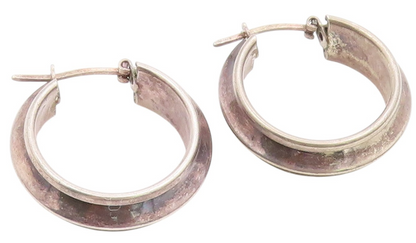 925 Sterling Silver Vintage Earrings Bold Minimalist Chunky Wide Hoops  EG14052