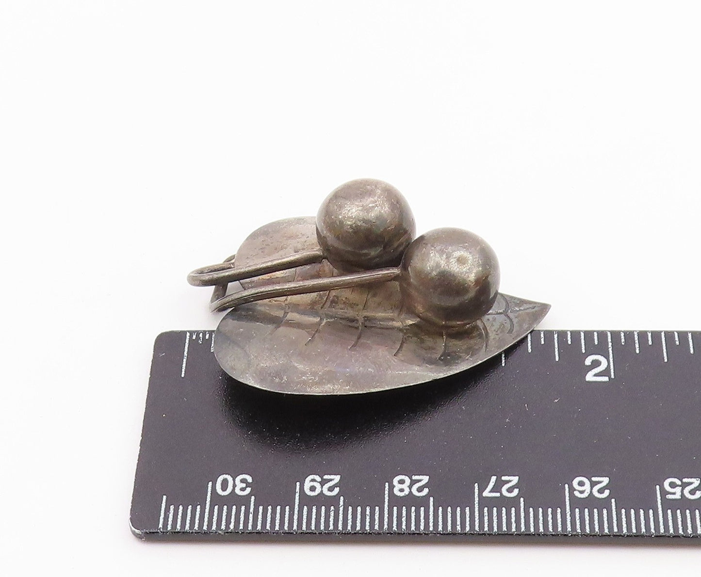 MEXICO 925 Sterling Silver  Vintage Oxidized Floral Leaf Brooch Pin  BP4632