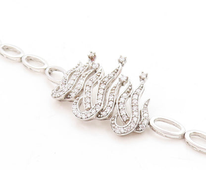 925 Sterling Silver  Sparkling Cubic Zirconia Oval Link Chain Bracelet  BT2372
